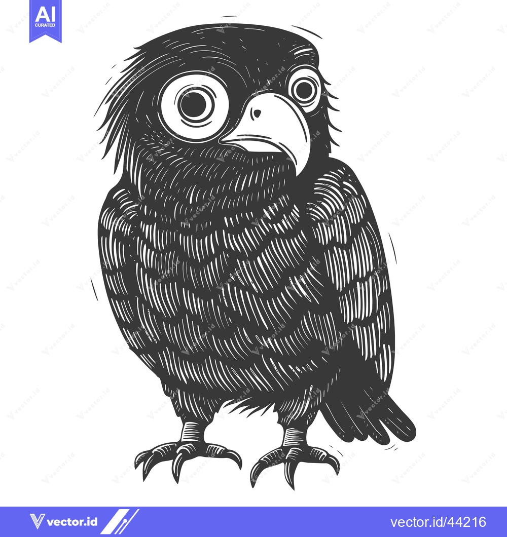 Premium Vector dari Hand-Drawn Black and White Illustration of a Bird with Large Eyes and