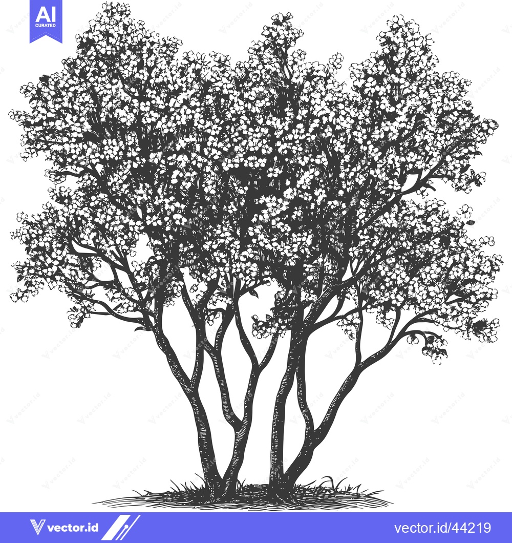 Premium Vector dari Hand-Drawn Black and White Illustration of a Blooming Tree