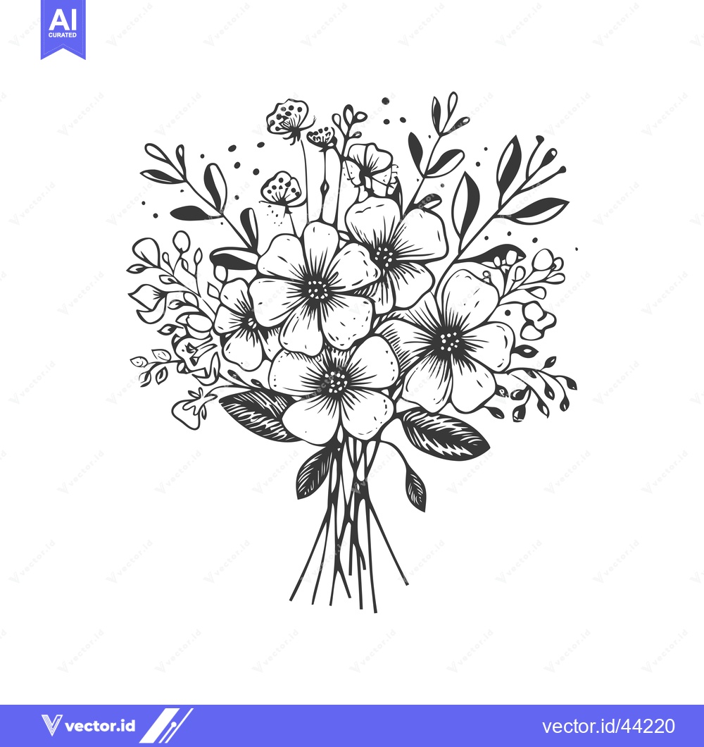Premium Vector of Hand-drawn black and white illustration of a bouquet of flowers