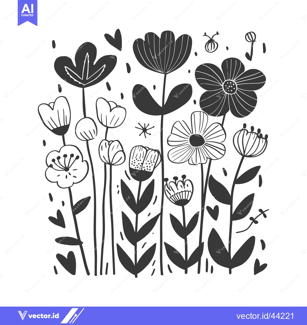Premium Vector of Hand-drawn black and white illustration of a bouquet of flowers