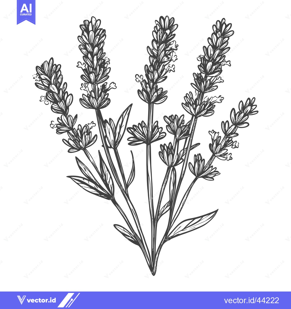 Premium Vector dari Hand-Drawn Black and White Illustration of a Bouquet of Lavender Flowe