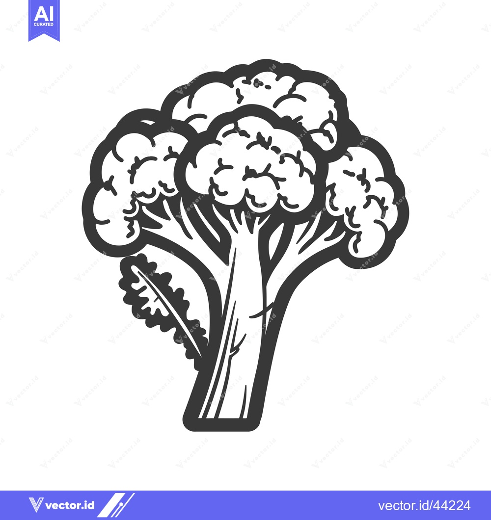 Premium Vector dari Hand-Drawn Black and White Illustration of a Broccoli Floret