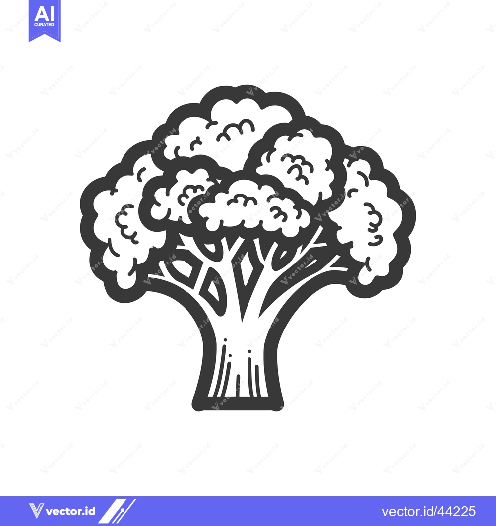 Premium Vector dari Hand-drawn Black and White Illustration of a Broccoli Floret