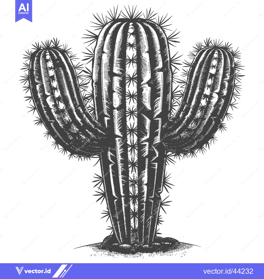 Premium Vector of Hand-Drawn Black and White Illustration of a Cactus Plant
