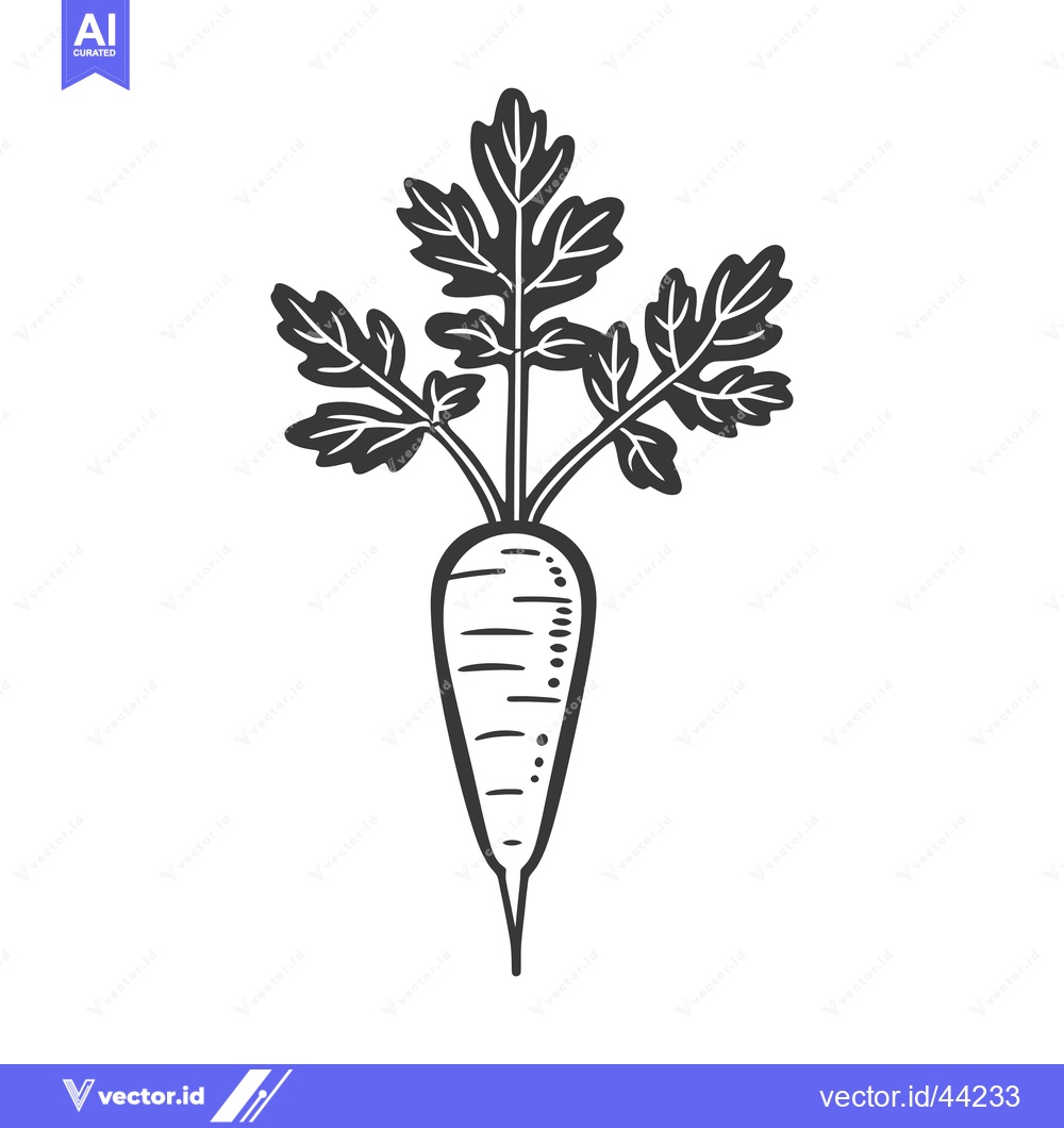 Premium Vector dari Hand-drawn black and white illustration of a carrot with leafy greens