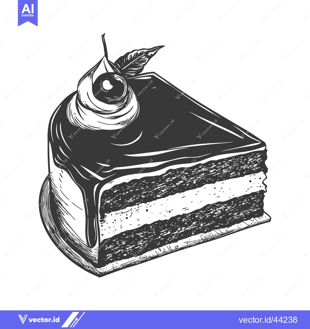 Premium Vector dari Hand-drawn black and white illustration of a chocolate cake slice with