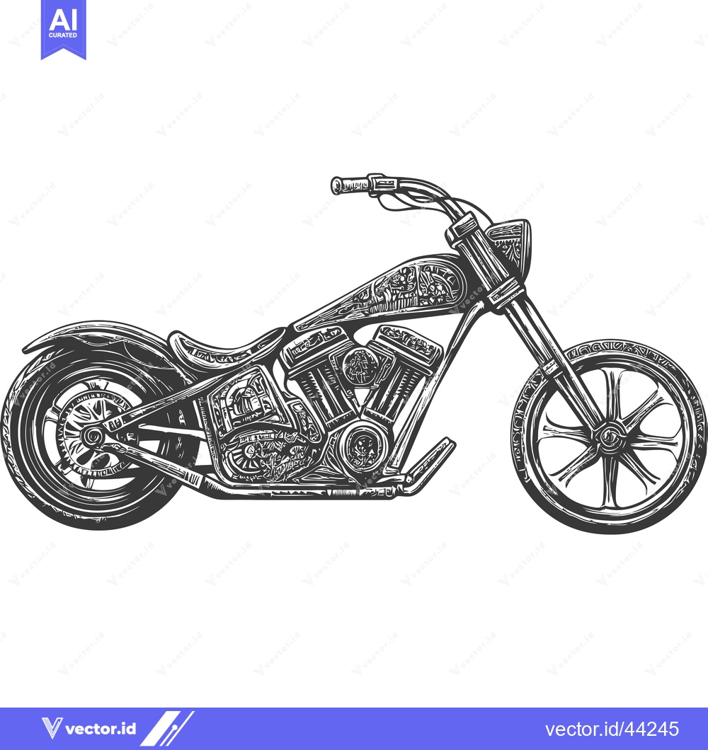 Premium Vector dari Hand-Drawn Black and White Illustration of a Custom Chopper Motorcycle