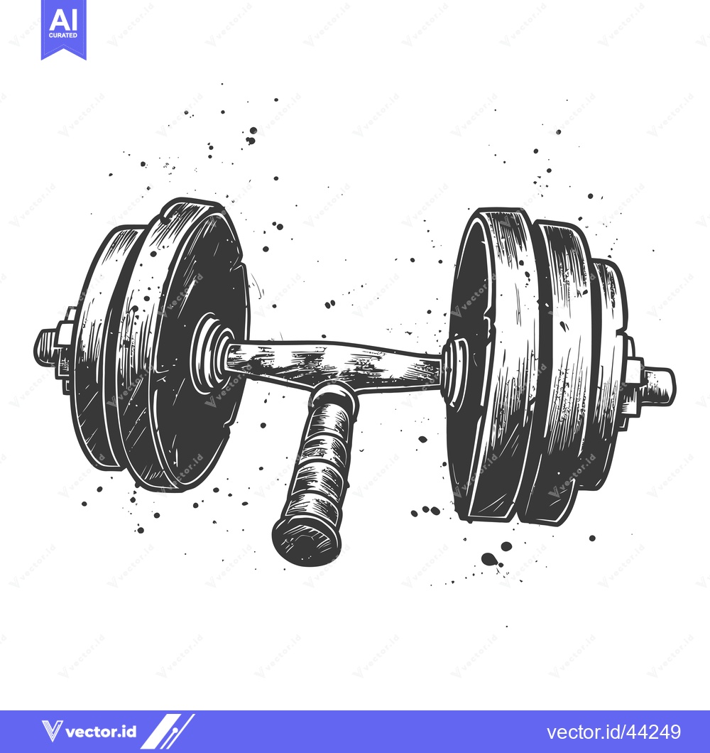 Premium Vector dari Hand-Drawn Black and White Illustration of a Dumbbell with a Grunge Ba