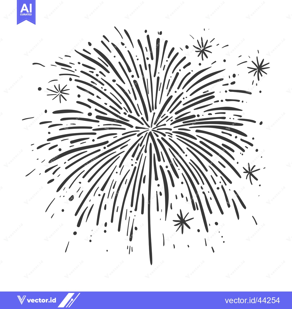 Premium Vector of Hand-Drawn Black and White Illustration of a Fireworks Explosion