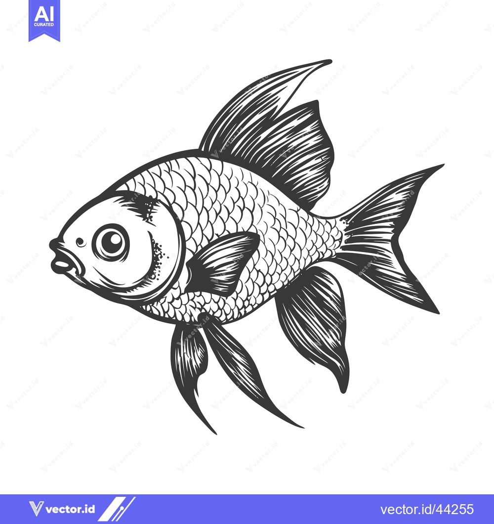 Premium Vector of Hand-Drawn Black and White Illustration of a Fish