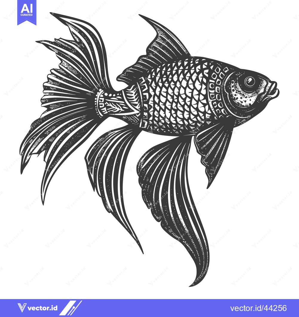Premium Vector dari Hand Drawn Black and White Illustration of a Fish with Detailed Fin Pa