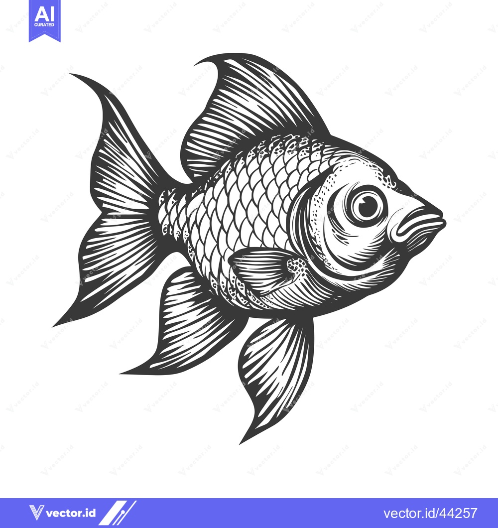 Premium Vector of Hand-Drawn Black and White Illustration of a Fish with Scaled Body and