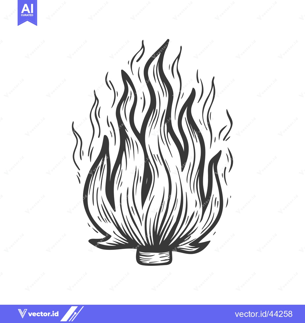 Premium Vector of Hand-Drawn Black and White Illustration of a Flame