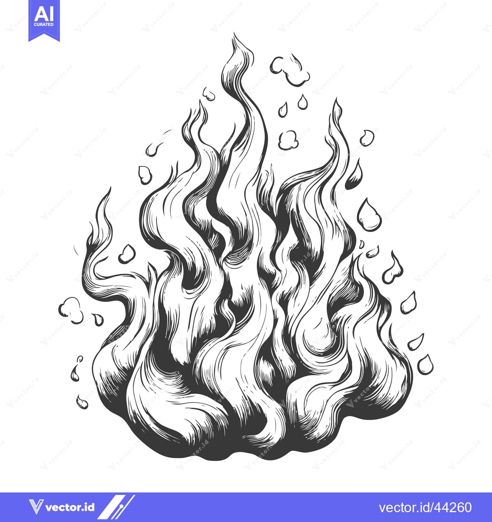 Premium Vector of Hand-Drawn Black and White Illustration of a Flame with Smoke and Wate