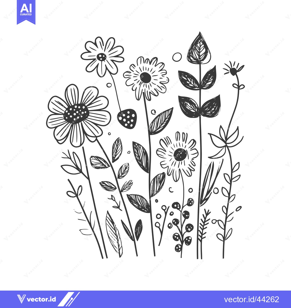 Premium Vector dari Hand-Drawn Black and White Illustration of a Floral Bouquet