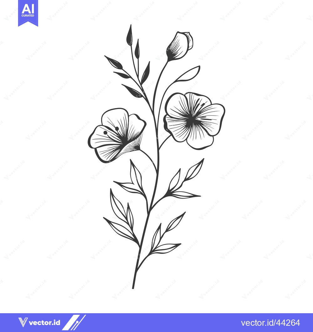 Premium Vector dari Hand-drawn black and white illustration of a flowering stem