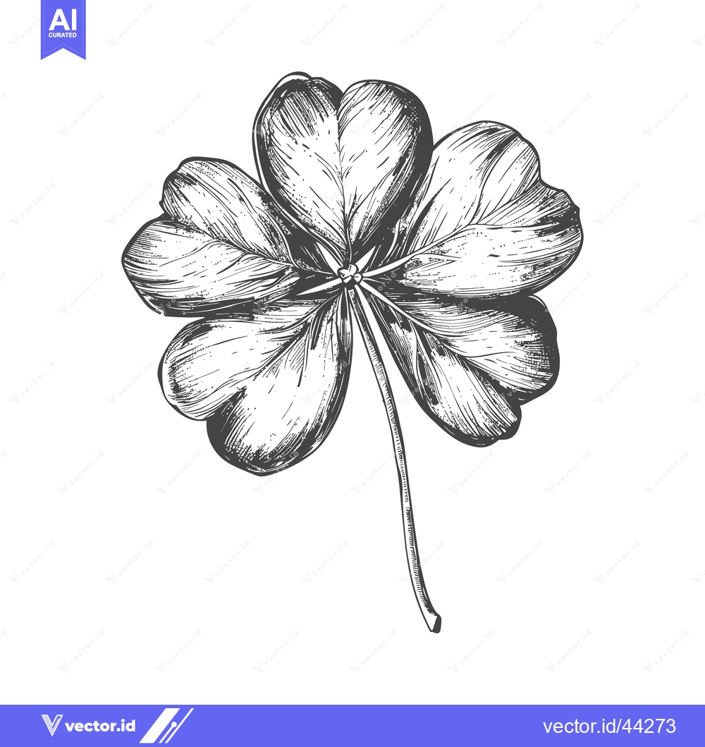 Premium Vector of Hand-Drawn Black and White Illustration of a Four-Leaf Clover