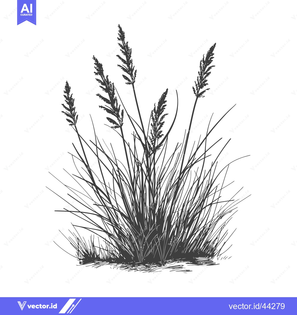 Premium Vector dari Hand-Drawn Black and White Illustration of a Grassy Plant with Tall Bl