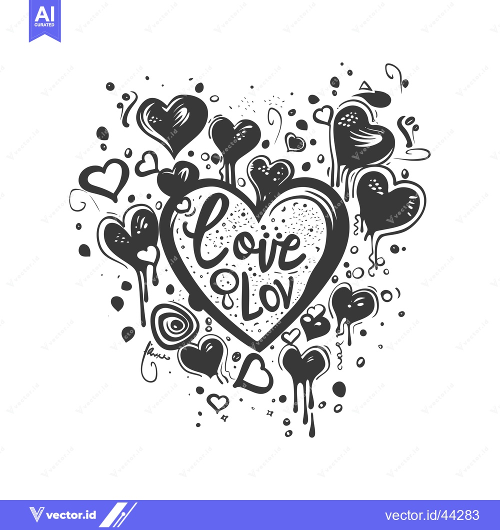 Premium Vector dari Hand-drawn black and white illustration of a large heart with the word