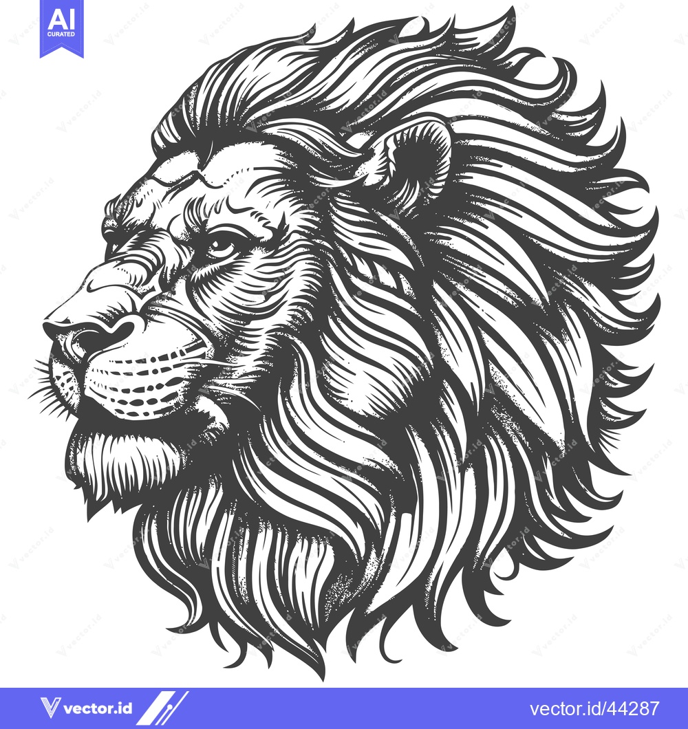Premium Vector of Hand-Drawn Black and White Illustration of a Lion's Head in Profile