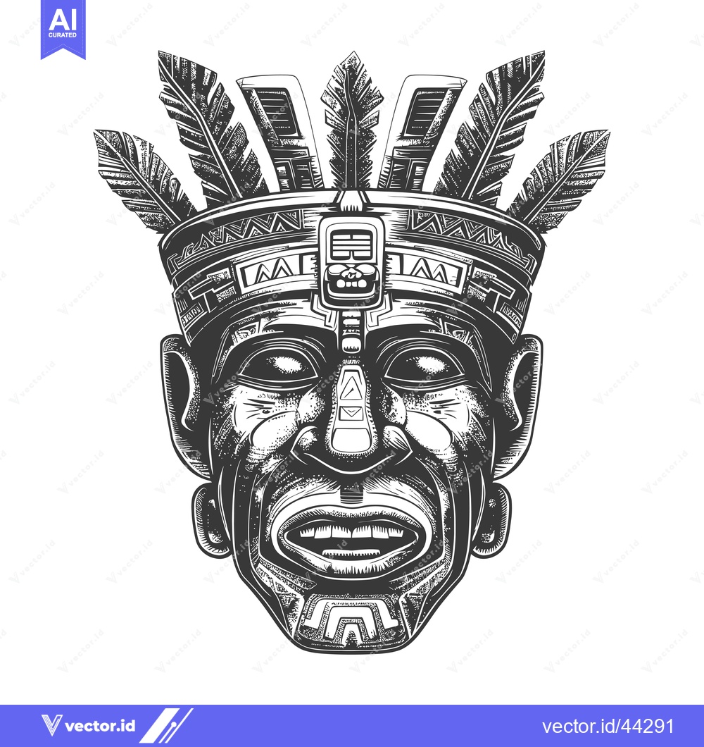 Premium Vector dari Hand-Drawn Black and White Illustration of a Native American Mask