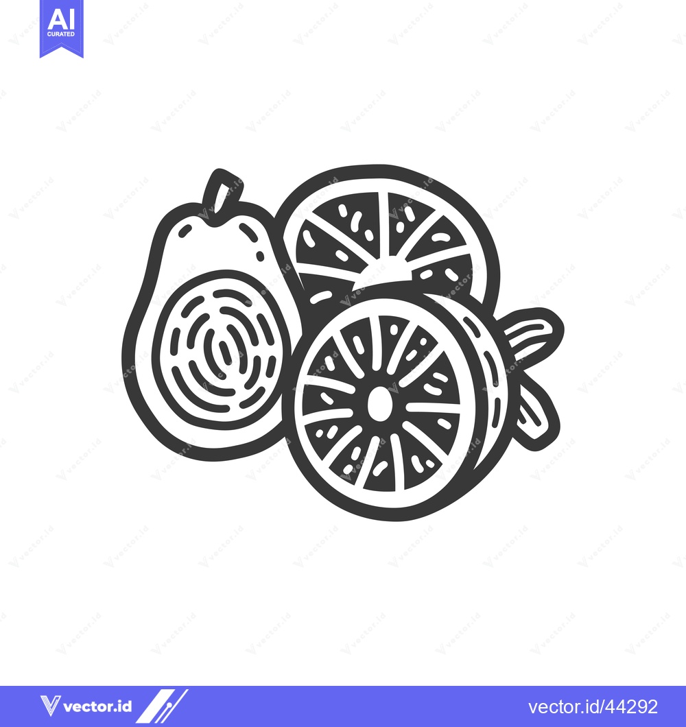 Premium Vector of Hand-drawn black and white illustration of an avocado and two orange s