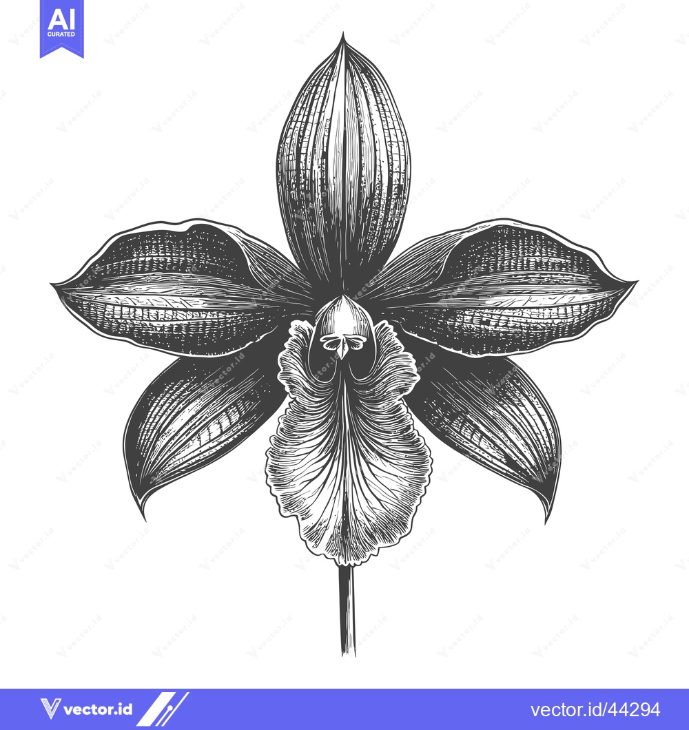 Premium Vector dari Hand-drawn Black and White Illustration of an Orchid Flower