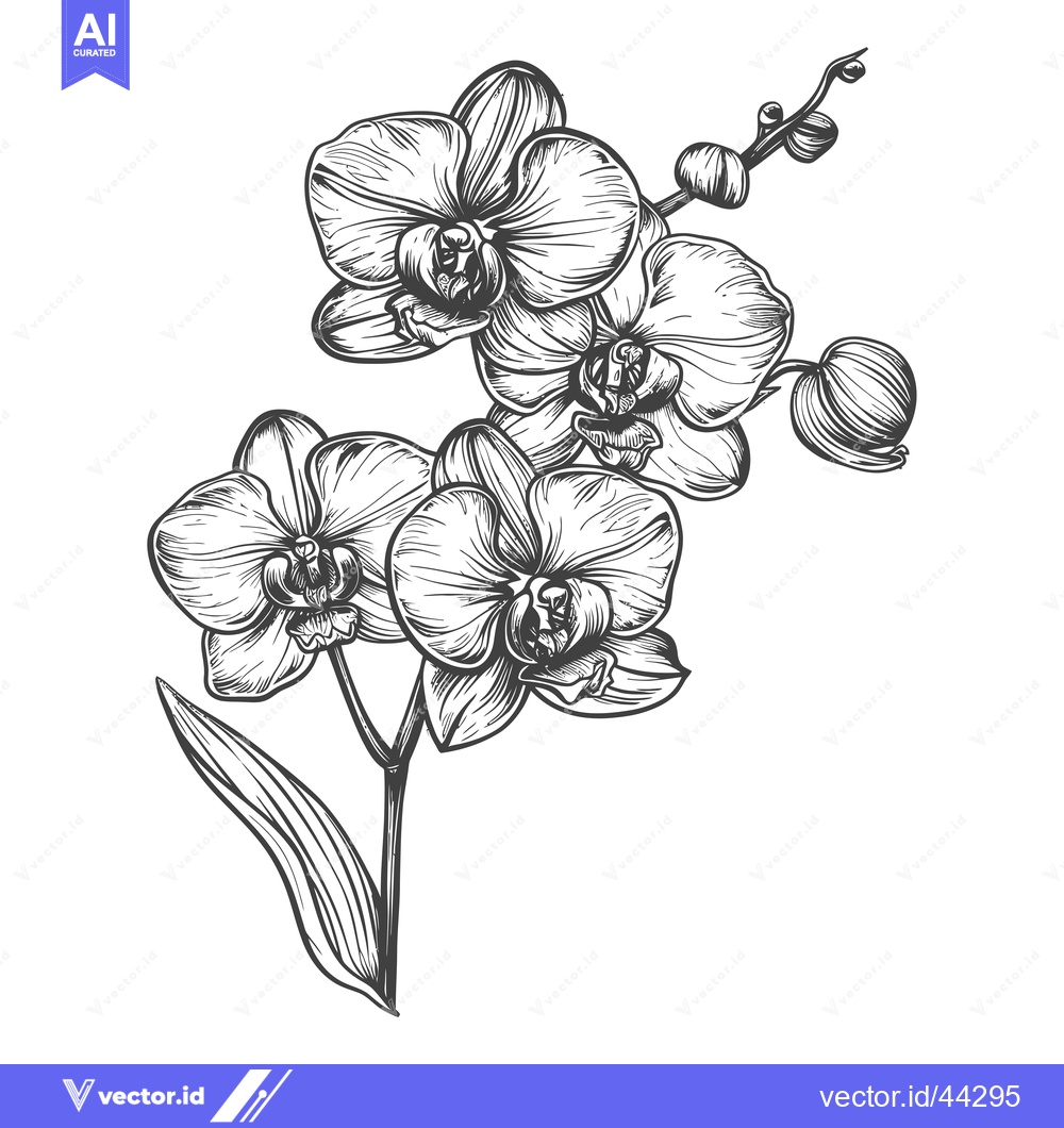 Premium Vector dari Hand-drawn Black and White Illustration of an Orchid Flower