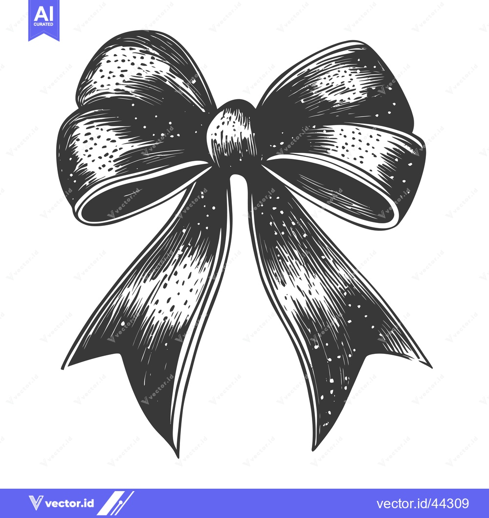 Premium Vector of Hand-Drawn Black and White Illustration of a Ribbon Bow