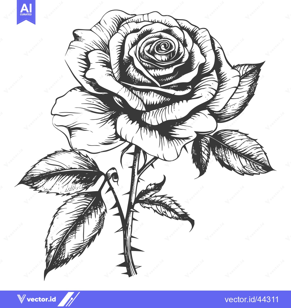 Premium Vector dari Hand-drawn Black and White Illustration of a Rose with Thorns