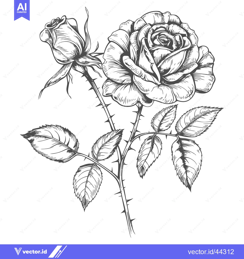 Premium Vector dari Hand-Drawn Black and White Illustration of a Rose with Thorns