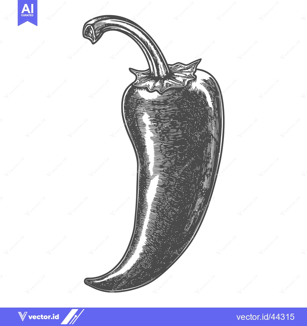 Premium Vector of Hand-Drawn Black and White Illustration of a Single Chili Pepper