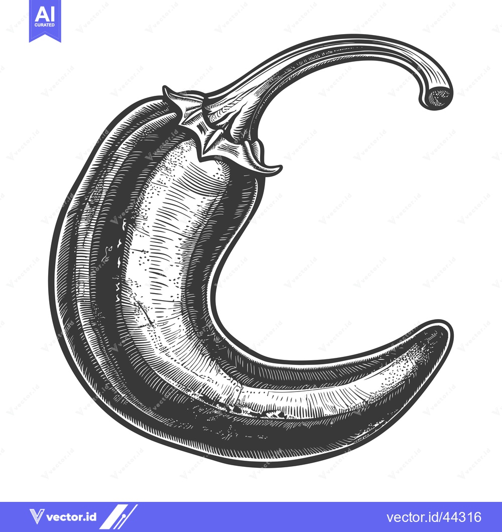 Premium Vector of Hand-drawn black and white illustration of a single chili pepper