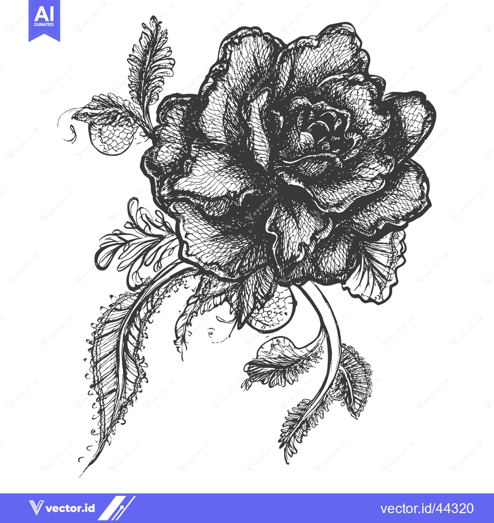Premium Vector of Hand-drawn black and white illustration of a single rose with intricat