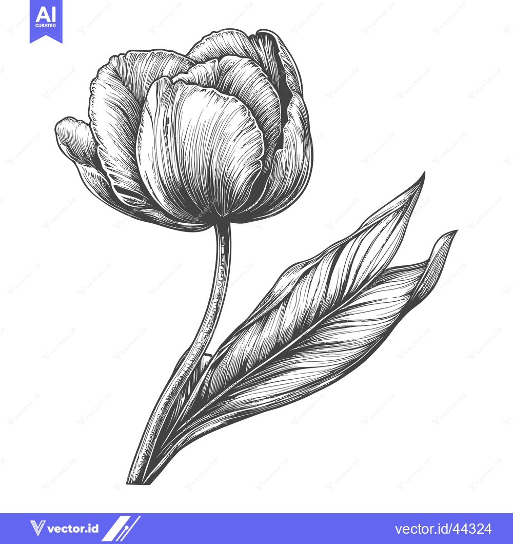Premium Vector of Hand-Drawn Black and White Illustration of a Single Tulip