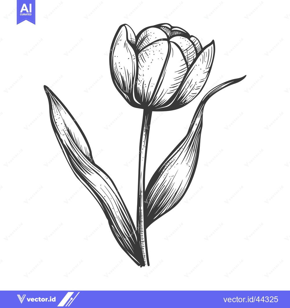 Premium Vector of Hand-Drawn Black and White Illustration of a Single Tulip
