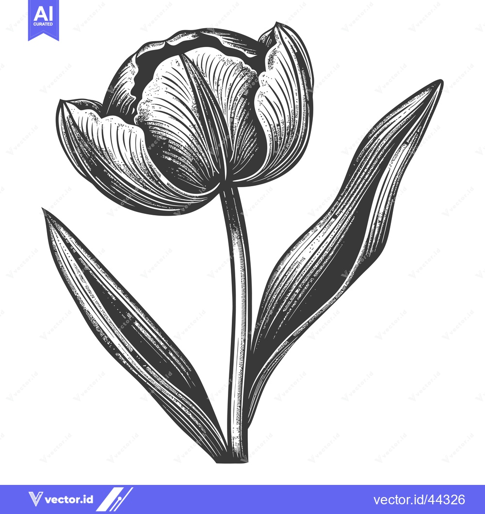 Premium Vector dari Hand-Drawn Black and White Illustration of a Single Tulip Flower