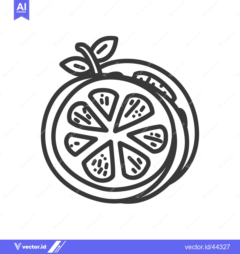Premium Vector of Hand-Drawn Black and White Illustration of a Sliced Orange with Leaf