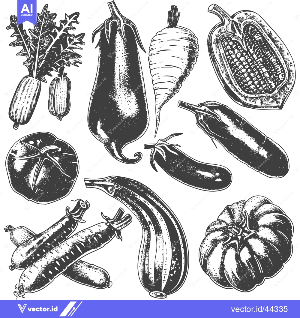 Premium Vector dari Hand-Drawn Black and White Illustration of Assorted Vegetables