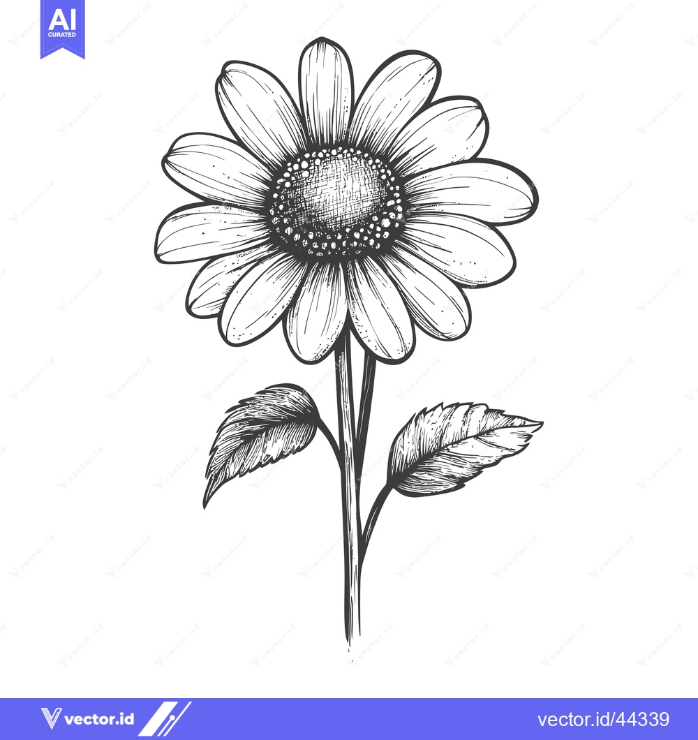 Premium Vector of Hand-drawn Black and White Illustration of a Sunflower