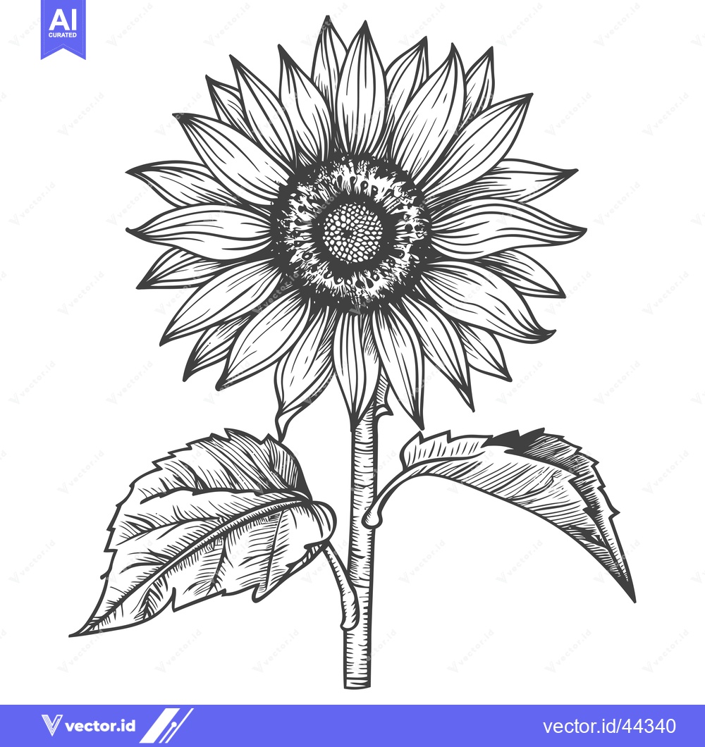 Premium Vector dari Hand-Drawn Black and White Illustration of a Sunflower