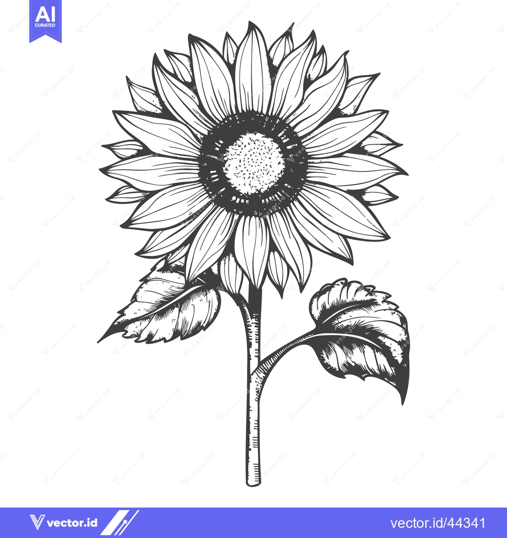 Premium Vector of Hand-Drawn Black and White Illustration of a Sunflower