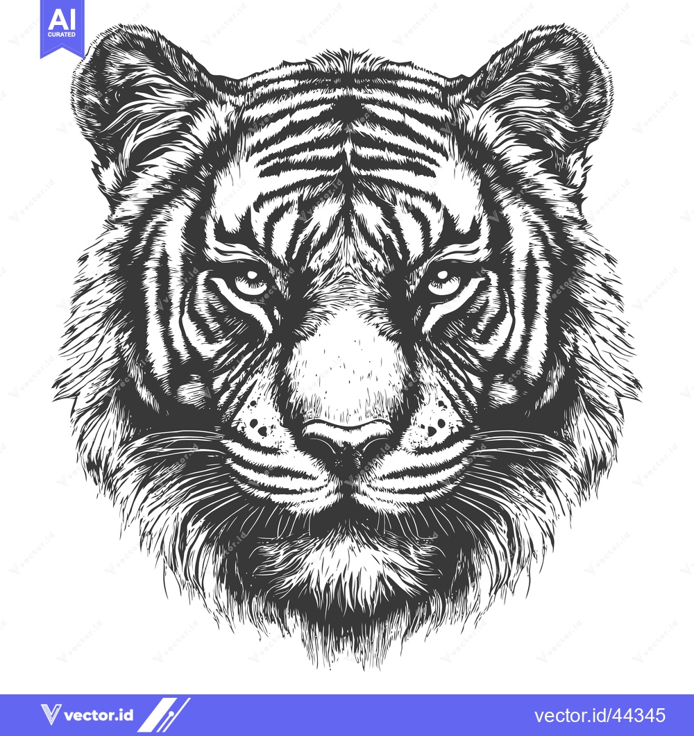 Premium Vector dari Hand-Drawn Black and White Illustration of a Tiger's Face