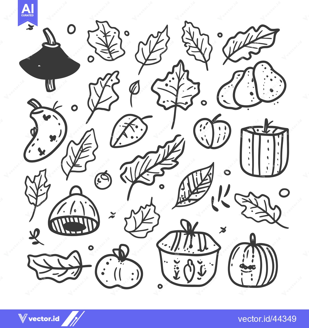 Premium Vector dari Hand-Drawn Black and White Illustration of Autumn Harvest Items