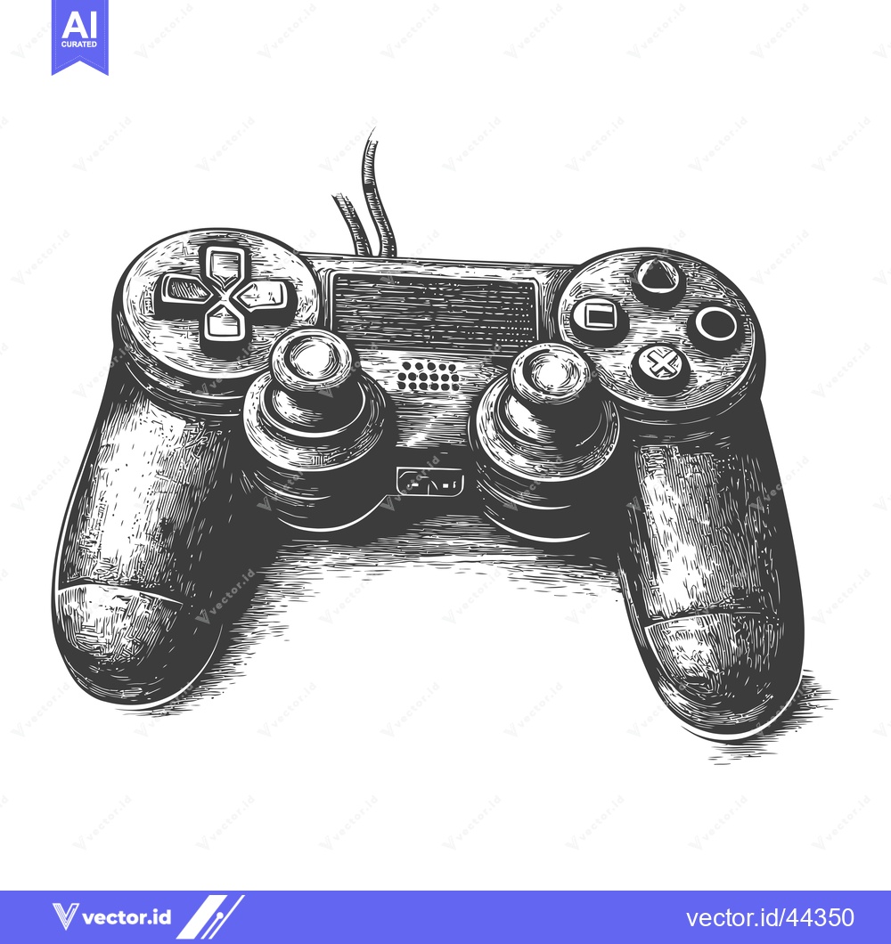 Premium Vector dari Hand-drawn black and white illustration of a video game controller