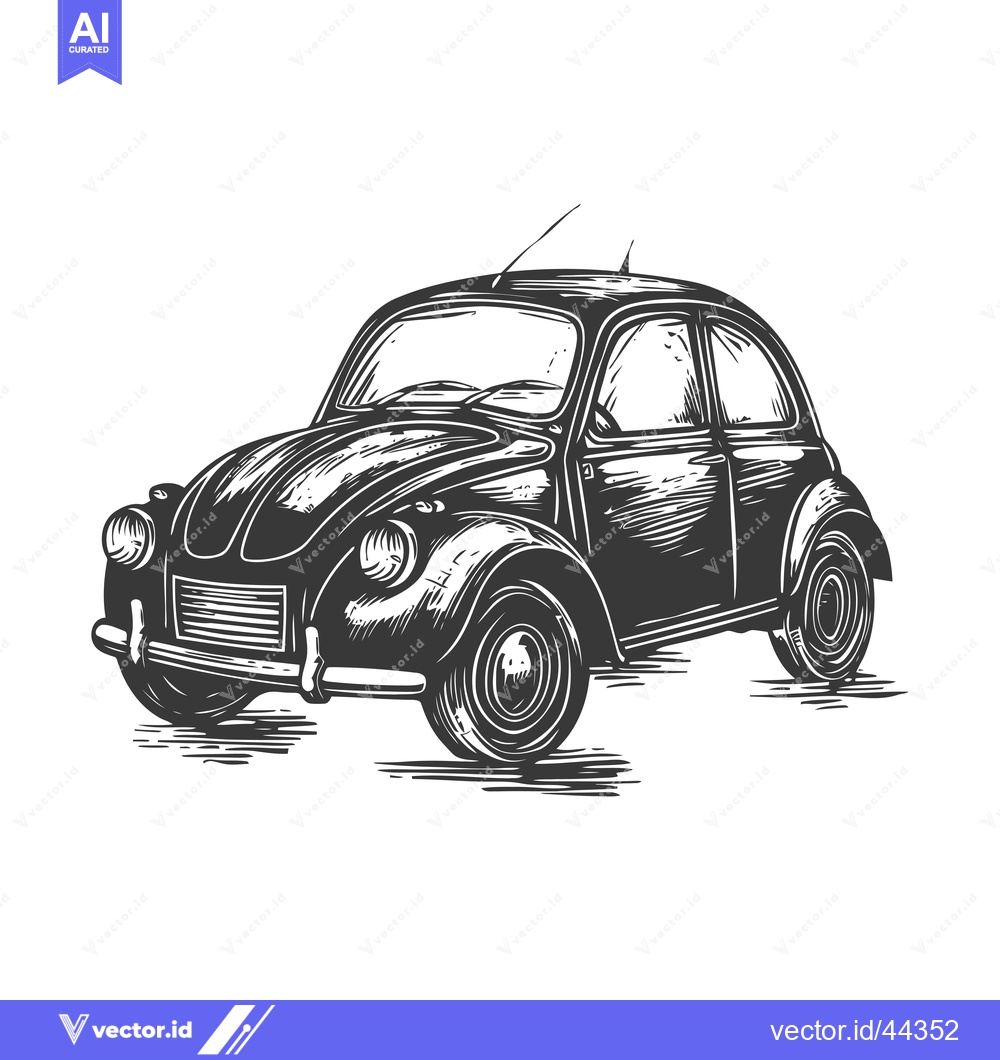 Premium Vector of Hand-drawn black and white illustration of a vintage car