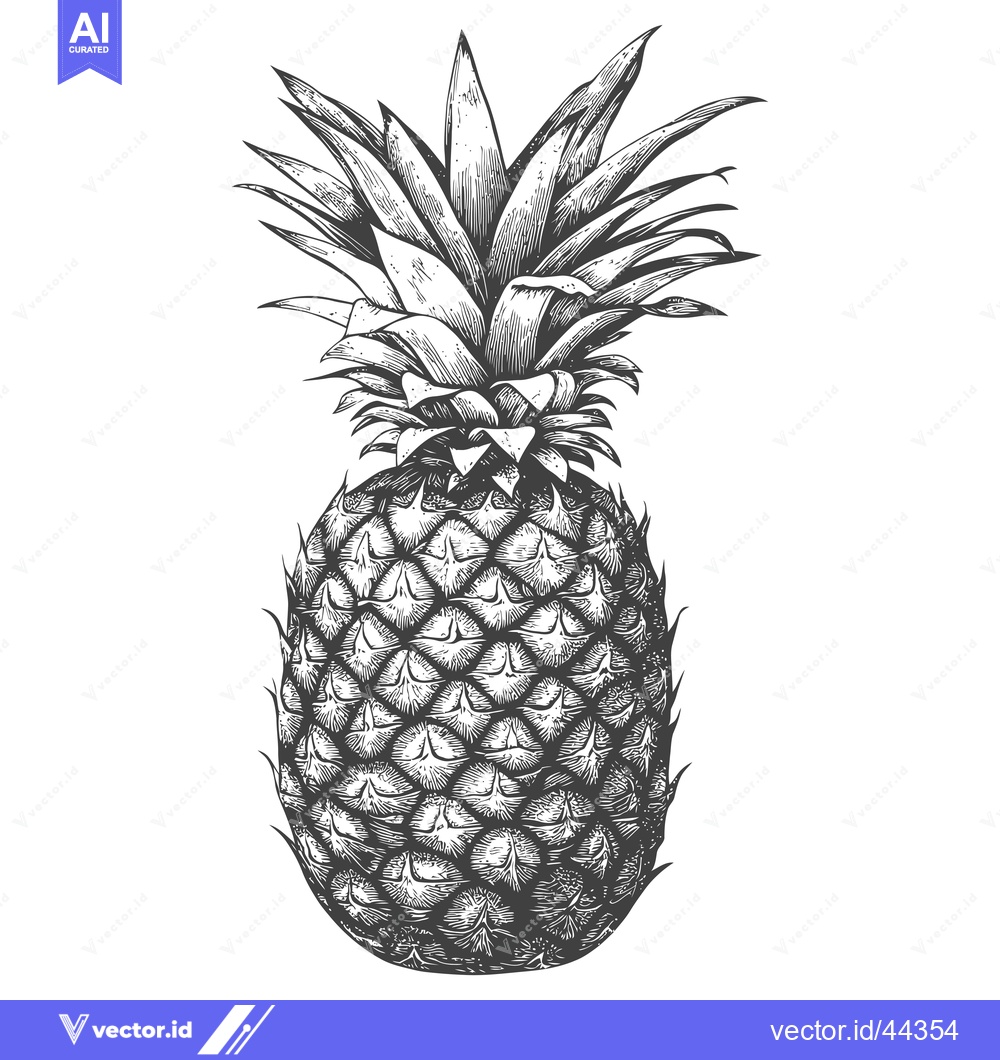 Premium Vector dari Hand-drawn black and white illustration of a whole pineapple
