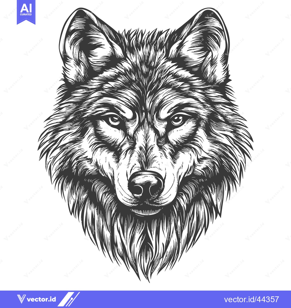 Premium Vector of Hand-Drawn Black and White Illustration of a Wolf's Head