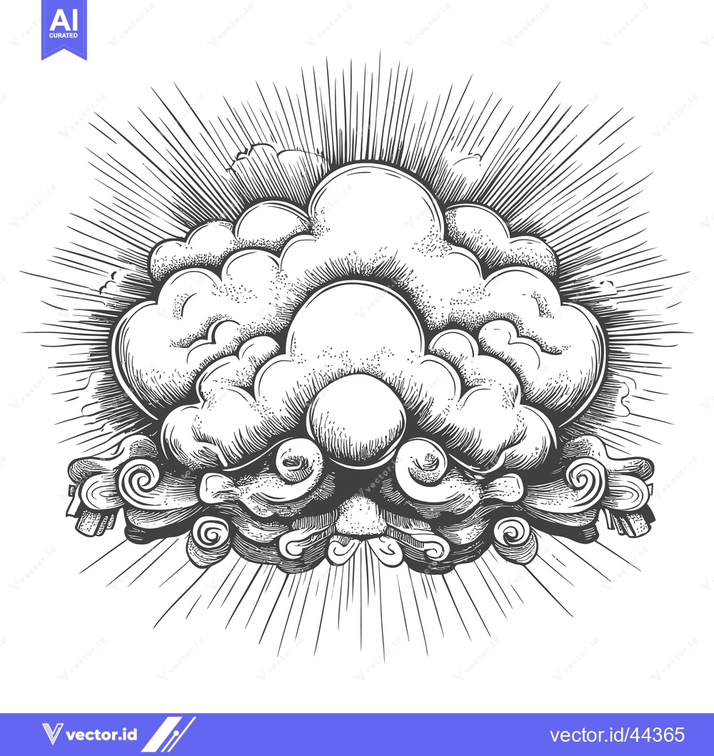 Premium Vector dari Hand-drawn Black and White Illustration of Clouds with Sun Rays