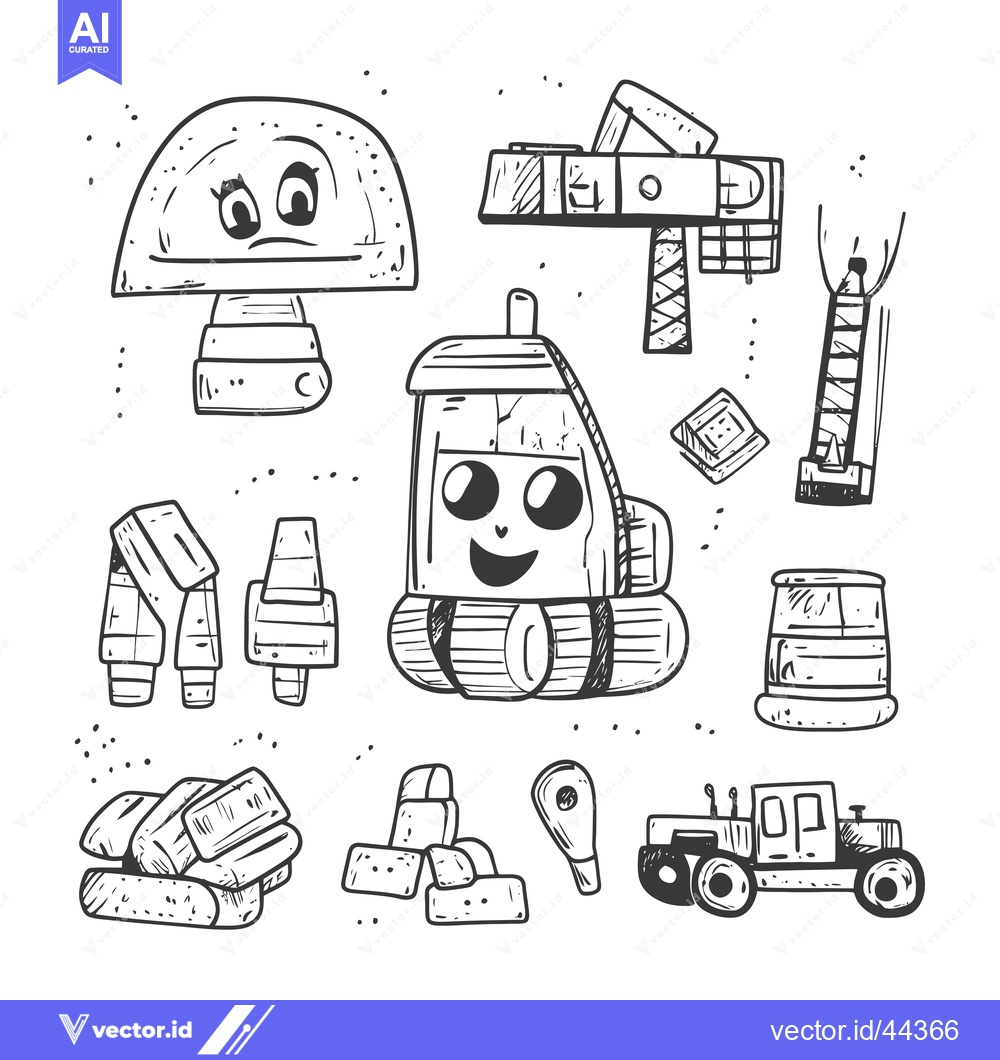 Premium Vector dari Hand-Drawn Black and White Illustration of Construction Vehicles and E